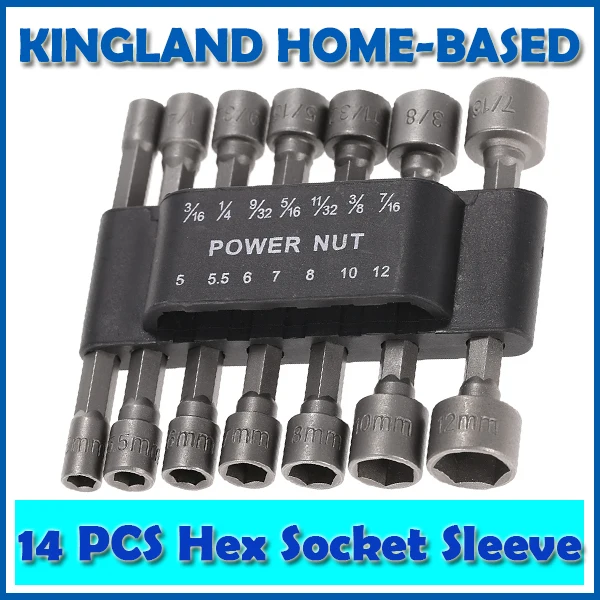 14pc Sae Metric Quick Change Power Nut Driver Bit Set Screwdriver
