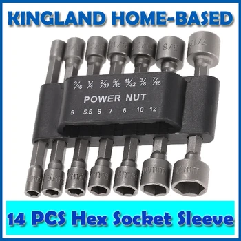 

14pc Sae Metric Quick Change Power Nut Driver Bit Set Screwdriver Nutdrivers Hand Tools Wrench 1/4 Hex Cordless Drill Nut-Driver