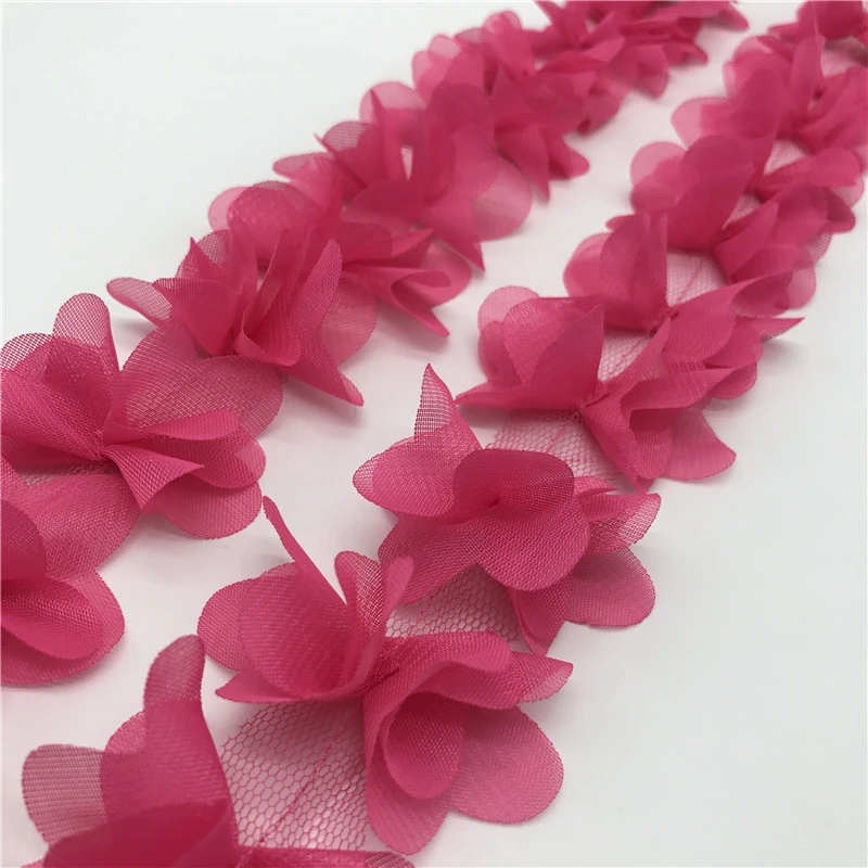 1 ярд/25 шт 60 мм Цветы 3D шифон кластер Цветы Кружева платье украшения кружевной ткани аппликация отделка DIY Швейные принадлежности - Цвет: Rose