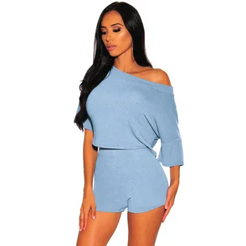 

Sexy Two Piece Outfits Summer Women Clothes Festival One Shoulder Top and Biker Shorts Female 2 Piece Party Club Matching Sets