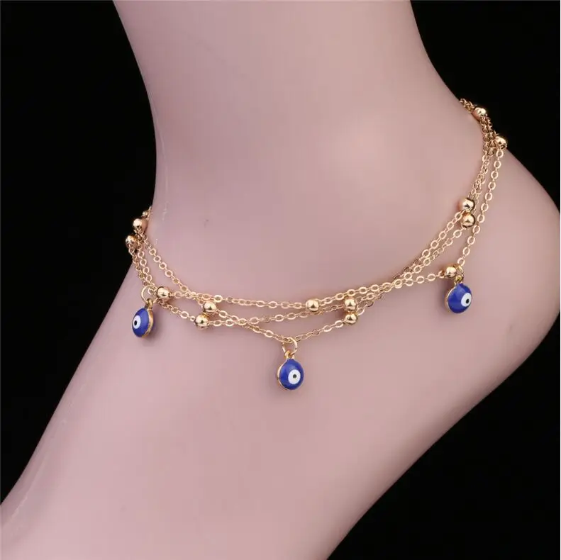 

Bule pendant devil's eye ankle chain Bohemian multilayer Ankle Bracelet For Women Barefoot Sandal Beach Foot Jewelry girl gift