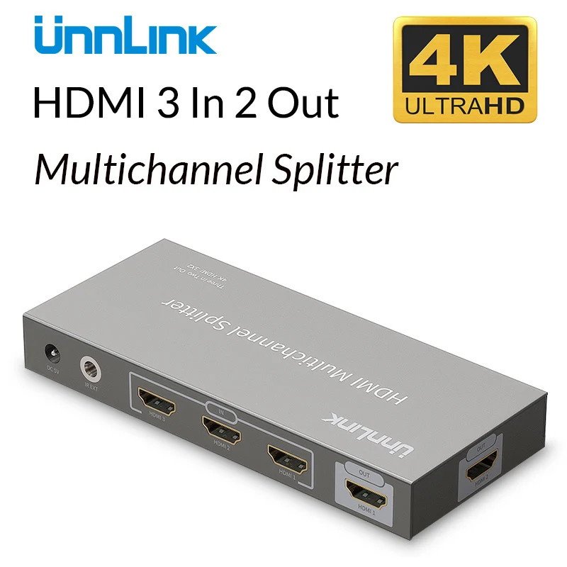 

Unnlink HDMI Multichannel Switcher Splitter 3 Input 2 Output UHD 4K@30Hz with IR Remote for projector xbox ps4 tv mi box sticker