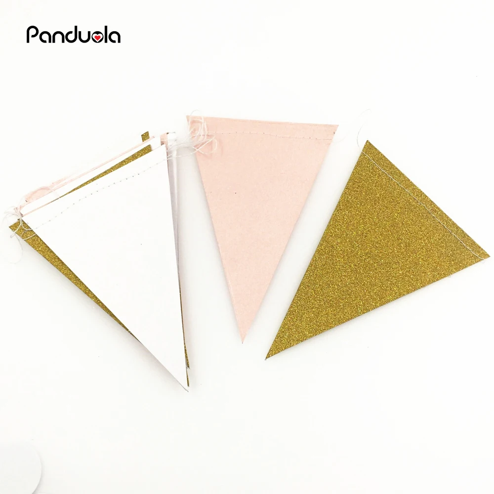 

Pink White Gold Flag Banners , Glitter Paper Pennant Bunting Garland for Wedding Teepee Deco Birthday Party Nurser