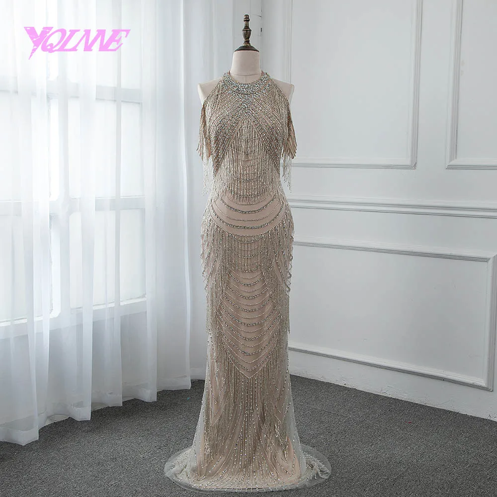 Gorgeous Rhinestones Evening Dress Long Mermaid Slit Back Prom Gown Vestido De Festa Pageant Dresses 2019 YQLNNE Gorgeous Rhinestones Evening Dress Long Mermaid Slit Back Prom Gown Vestido De Festa Pageant Dresses 2019 YQLNNE