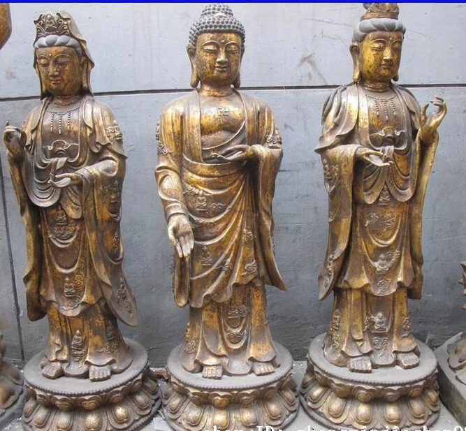 

40"Tibet Bronze Three Saints of West Sakyamuni carved full systemic Buddha Set Statue Statue