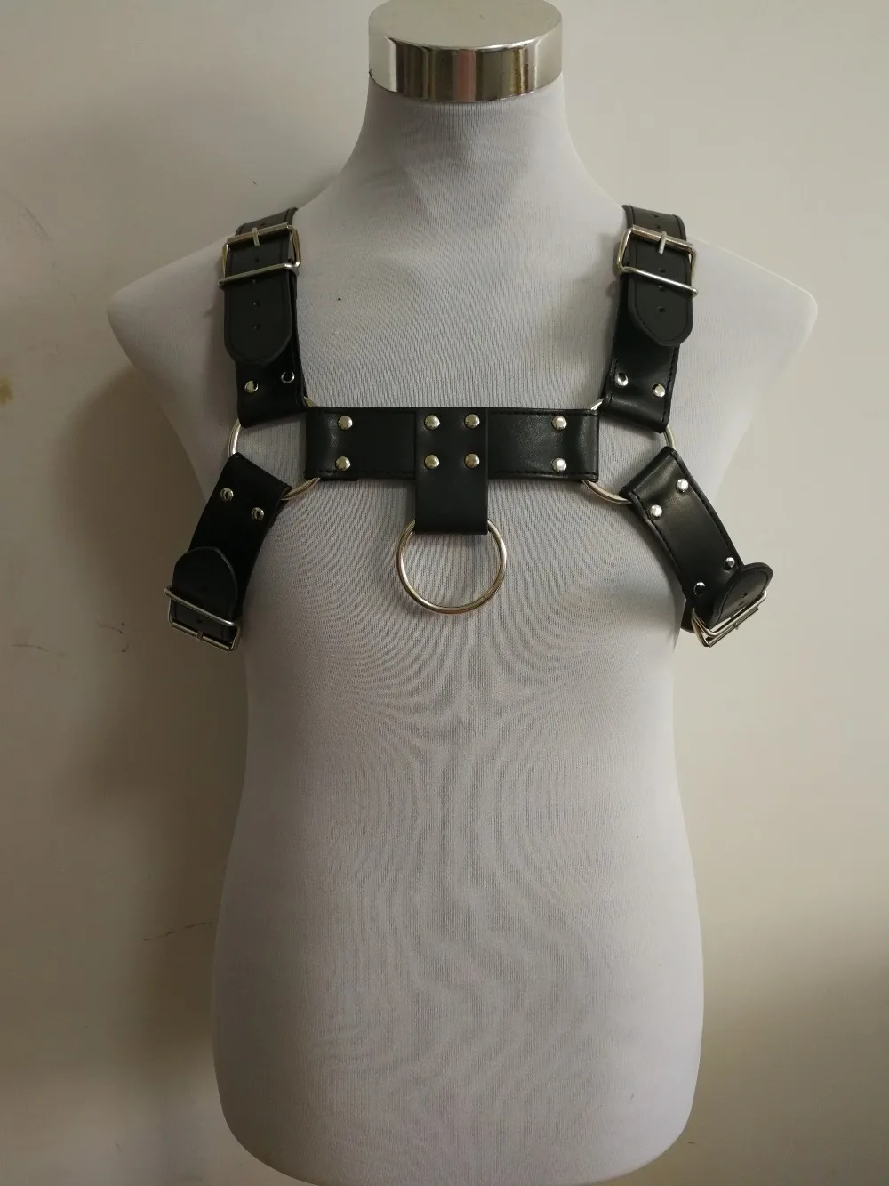 New Fashion Leather Style WRB982 Men Harness Bondage Beach Shoulder Chain Collar Choker Silver