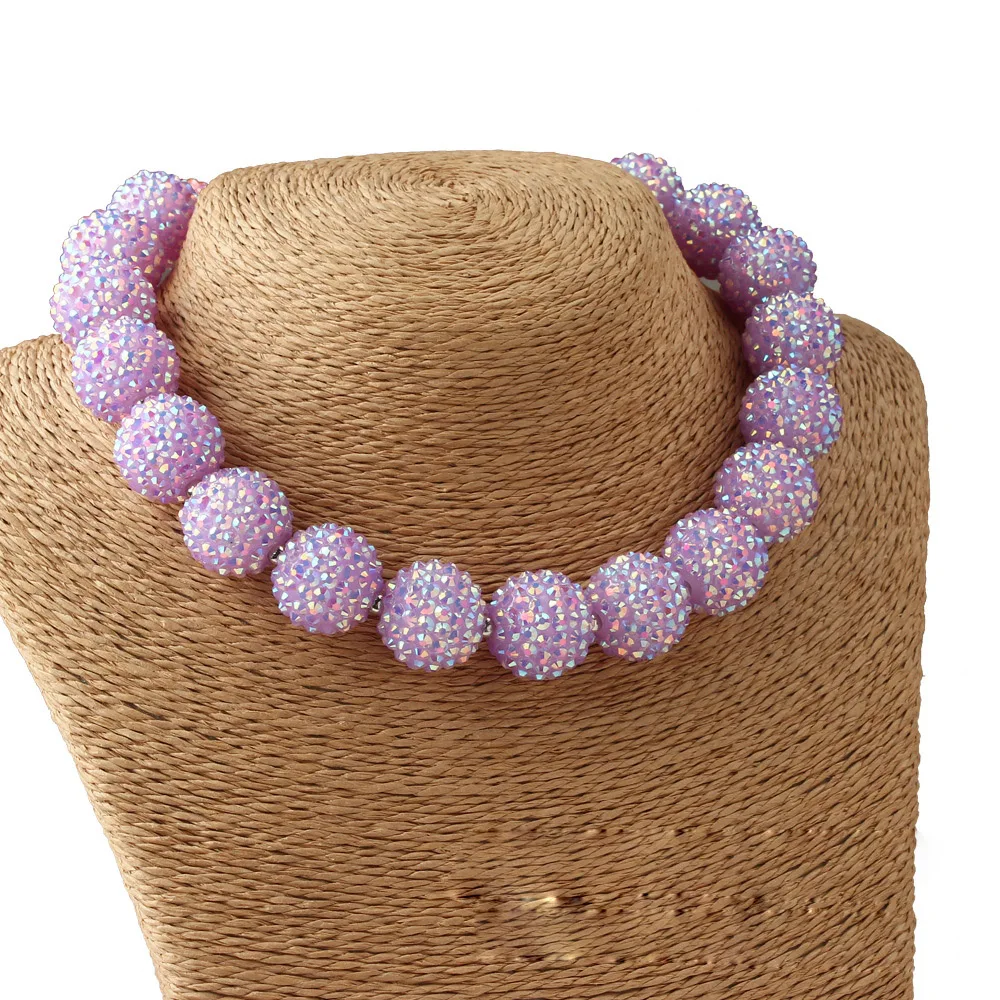 Стиль для девочек прекрасный 20 мм фиолетовый горный хрусталь массивные бусины жевательная резинка ожерелье для малышей Чокеры ожерелье подарки ювелирные изделия