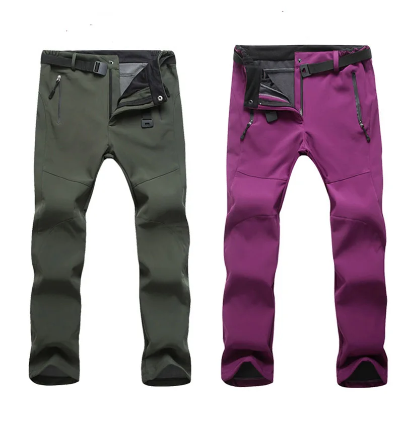 Уличные зимние мужские и женские толстые теплые флисовые походные брюки Софтшелл водонепроницаемые ветрозащитные термо кемпинговые камуфляжные с эластичной талией
