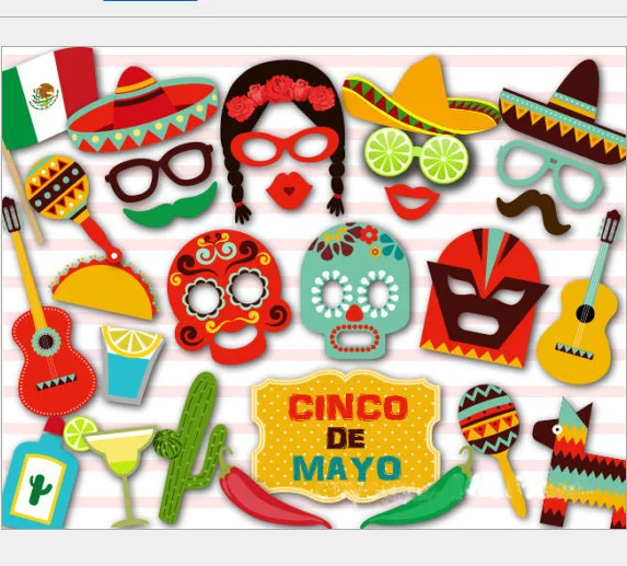 

29pcs /Set Funny birthday summer party Decor Cute Face Mask Mexican Photobooth Props Mask Prop For Party Holiday Supplies