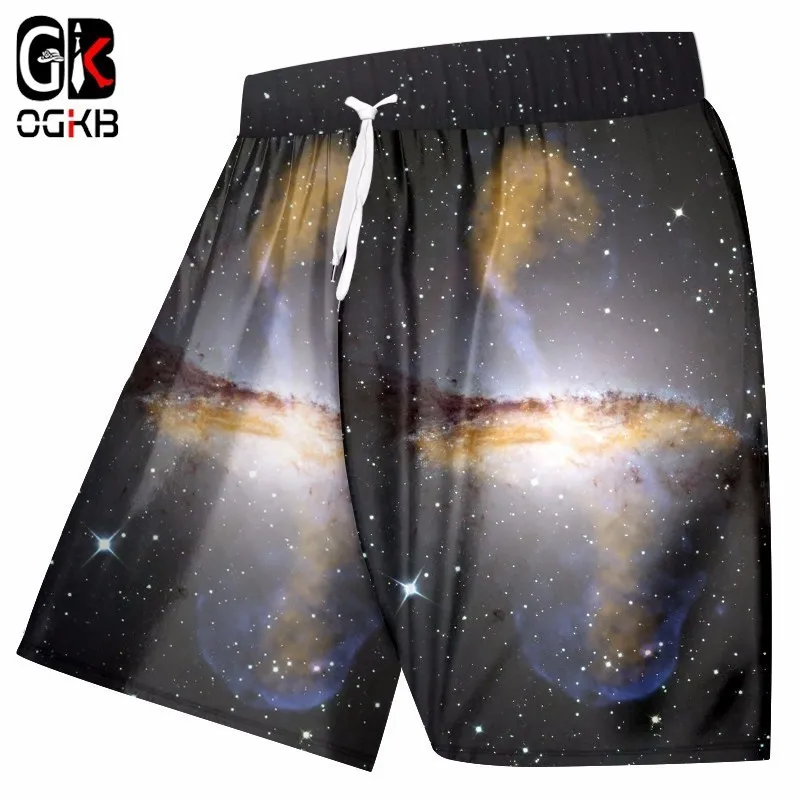 OGKB летние мужские шорты с модным принтом Космическая Звезда 3d бордшорты мужские Бодибилдинг Фитнес эластичный пояс карман пляжные шорты