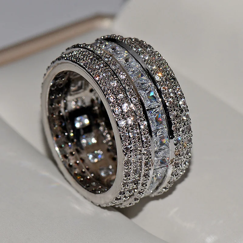 Большие циркониевые серебряные круглые кольца для женщин, модные ювелирные изделия, Новое обручальное кольцо