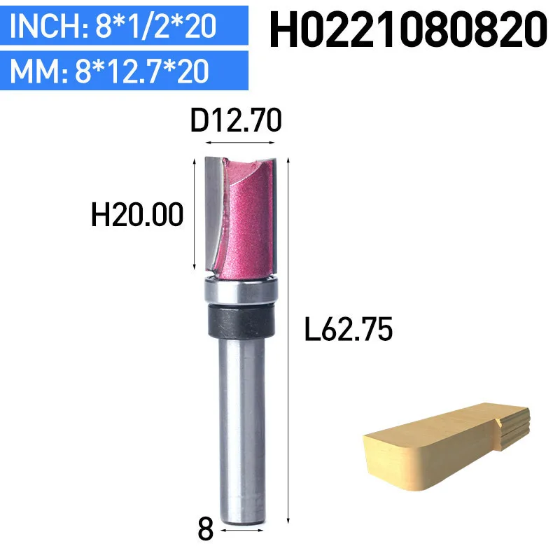 HUHAO 1pc Bearing Flush Trim Router Bit For Wood 8mm Shank Straight Bit Tungsten Woodworking Milling Trimming CNC Cutter Tool - Длина режущей кромки: H0221080820