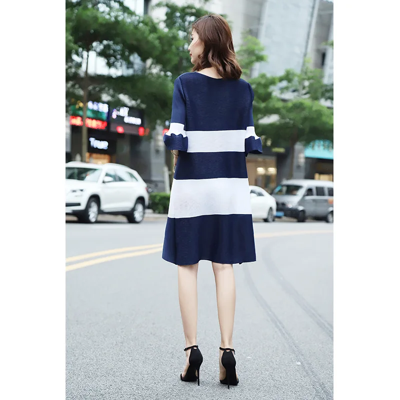 Libero Il Del Dai Colore Rosa Grandi blu Estate Manicotto Pastello Veste Sciolti Colori Navy A Corno Trasporto Miyake Rughe Di Dimensioni Nuove Abito Pieghe Fxn7tnTqRH