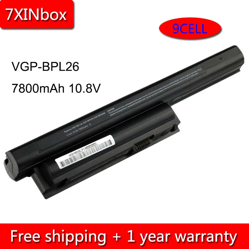 

7XINbox 9cell 7800mAh 10.8V VGP-BPL26 VGP-BPS26 VGP-BPS26A Laptop Battery For Sony SVE15 SVE17 SVE141 SVE14A VPC-CA CB EG VPC-EH