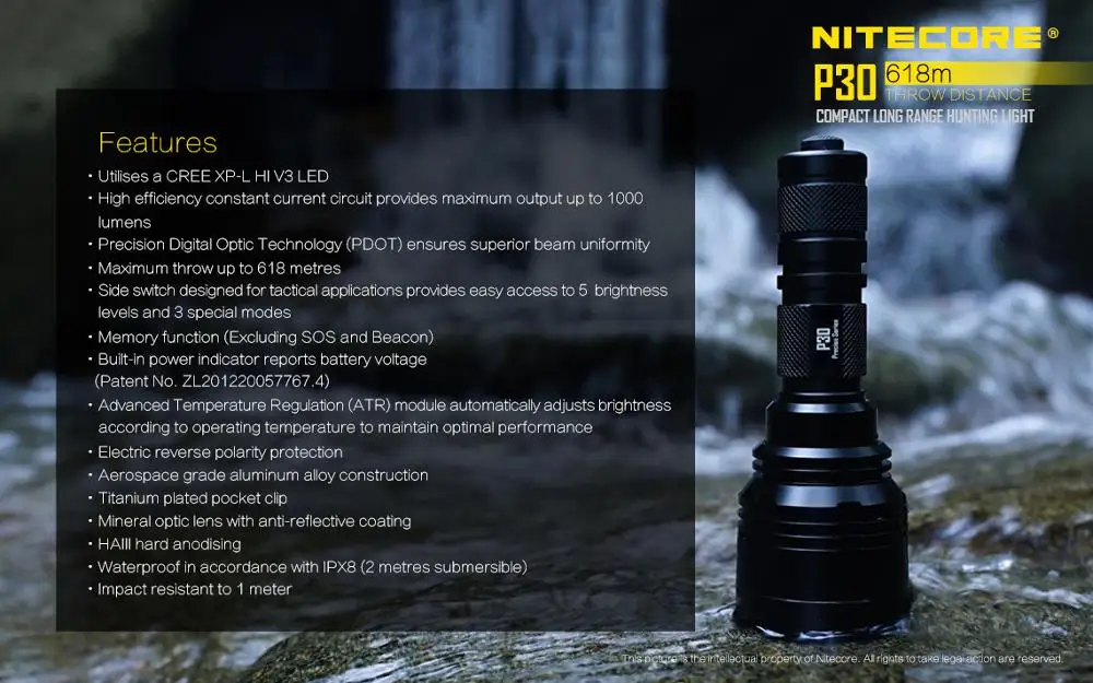 Nitecore P30 тактический фонарик 1000 Lm CREE XP-L HI светодиодный Водонепроницаемый 18650 Открытый Отдых Охота Портативный факел