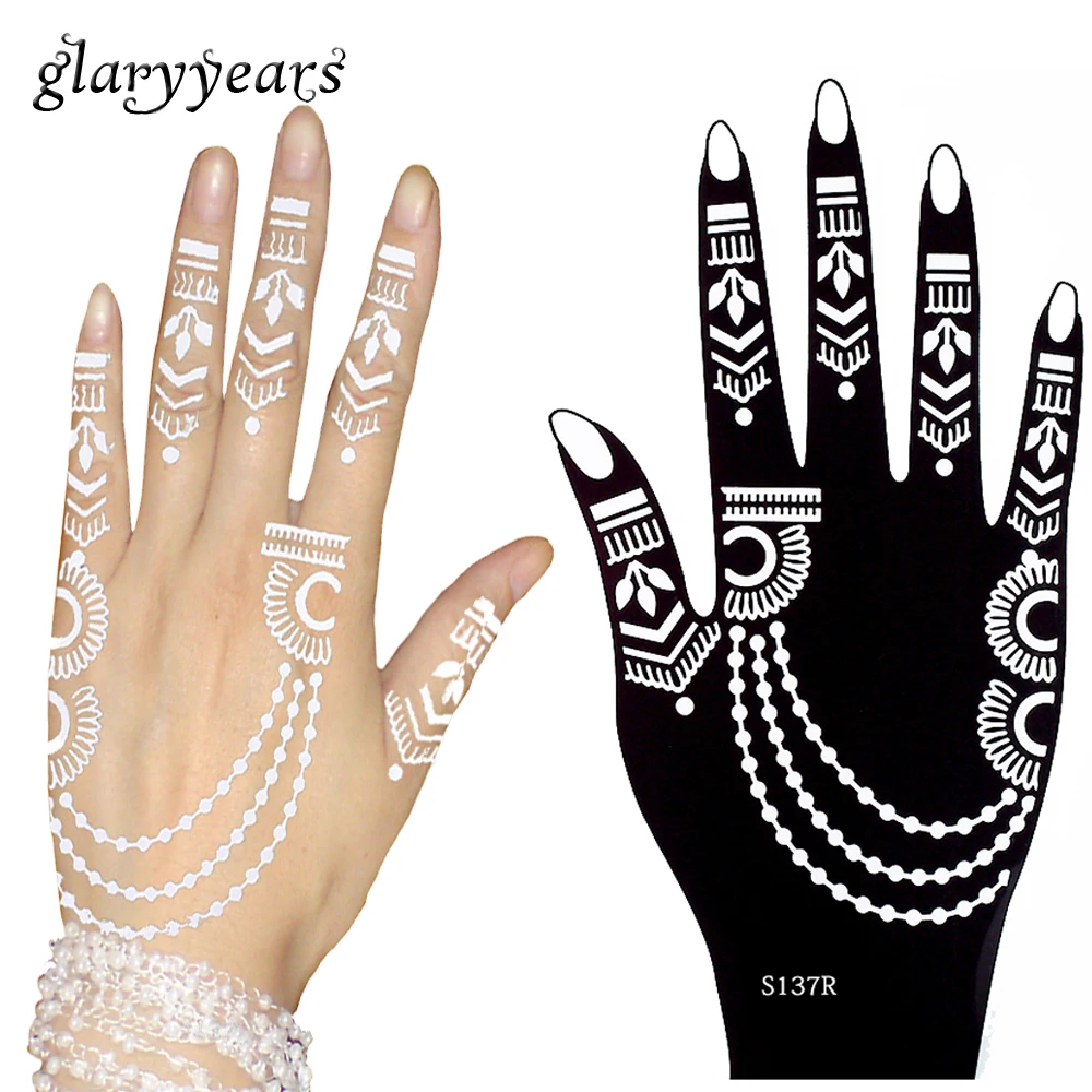 3 أزواج زهرة الدانتيل الحناء الأيدي وشم استنسل لصق الرسم مجوهرات نمط للنساء الجسم اللوحة استنسل قالب 2019 S100 #01