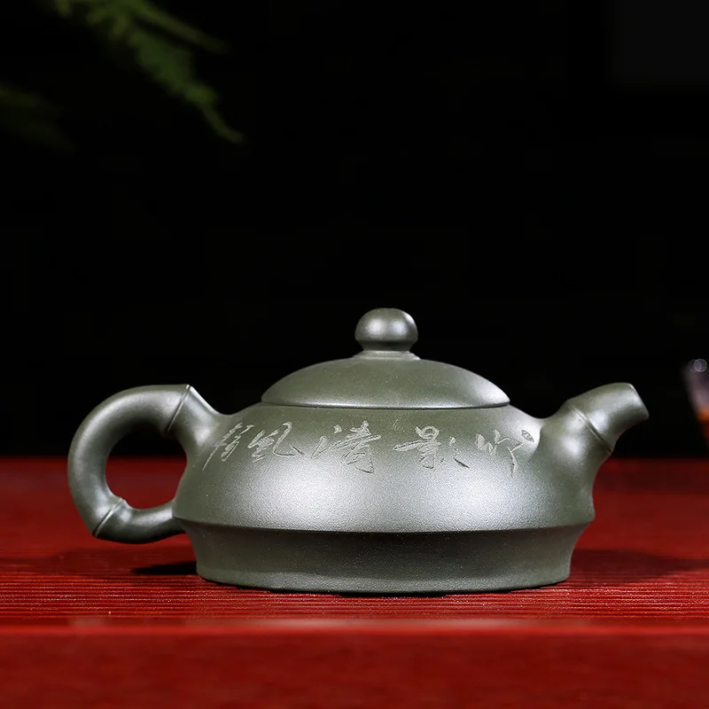 

Wholesale yixing are recommended by the manual undressed ore green mud flat bamboo half pot of kung fu tea tea custom