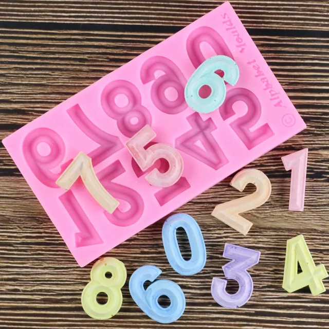 3D Szám 0-9 Digitális Szilikon Formák Baba Születésnapi Cupcake Topper Fondant Sütemény Díszítő Szerszámok Cukorkás Csokoládé Gumpaste Penészek