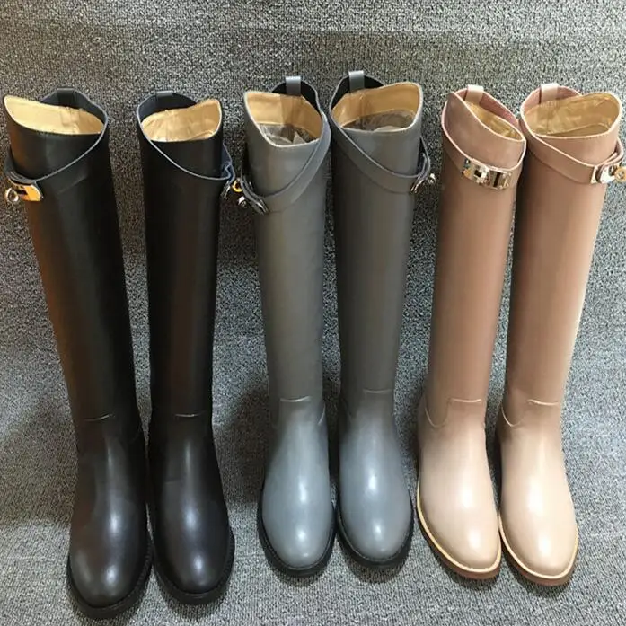 

Fashion European Design Autumn/Winter Buckle Strap Women Knee-high Boots Slip-on Leather/Short Plush Lining Knight boots Women