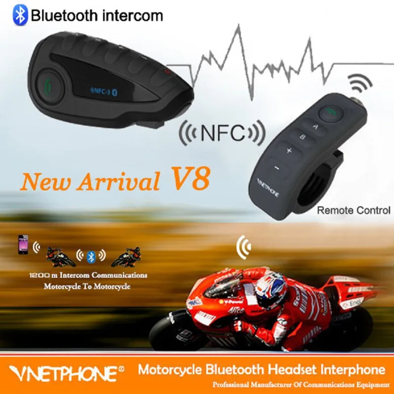 

V8 interphone Motorcycle Helmet Headset 2019 Remote Control NFC GPS FM Waterproof 5 Riders Duplex Wiresless Bluetooth Intercom