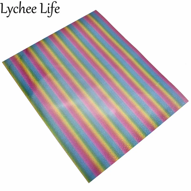 

Lychee Life Rainbow Heat Transfer Vinyl Fabric Colorful PVC Fabric Handmade Modern Home Garment Textile Sewing Cloth Accessories