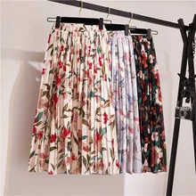 Весна лето женские юбки Роскошный цветок Полная Печать шифон женские юбки Модный комплект пуловер+ кожаная юбка женские юбки