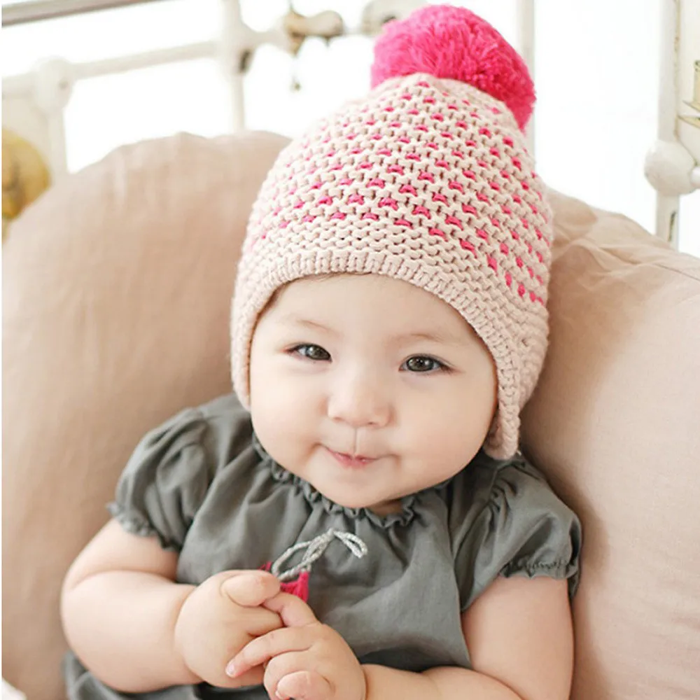 Winter Infant Caps Newborn Toddler Knitted Baby Girl Boy Summer Sun Polka Dots Beanie Hat Cap 2
