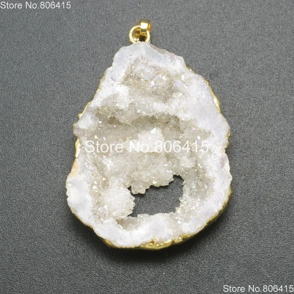 Натуральный белый AB Druzy Кварц aga Te Geode камни Камни самородок кулон исцеления Рейки