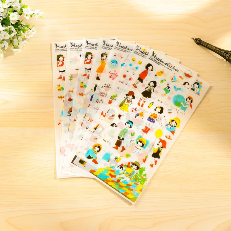

6 Sheets Heeda Girls Pvc Sticker Korean Style Cute Kawaii Planner Stickers For Notebook Diary Deoration