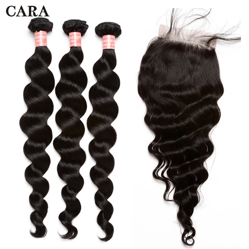 

Loose Wave Bundles With Closure Brazilian Hair Weave Bundles 3 Bundles 4x4 Free Part Lace Closure CARA Remy Hair Products