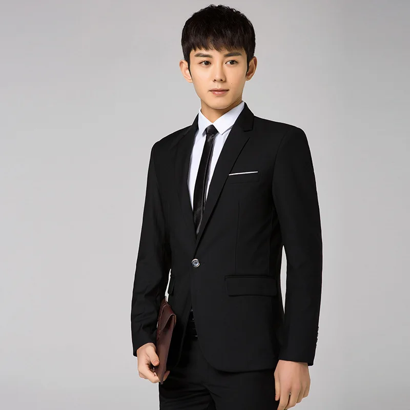 

NEW Stylish High-end Mens Slim Suit Two-piece Set Classic Pure Color Business Men Two-piece Suits Jackets + Pants