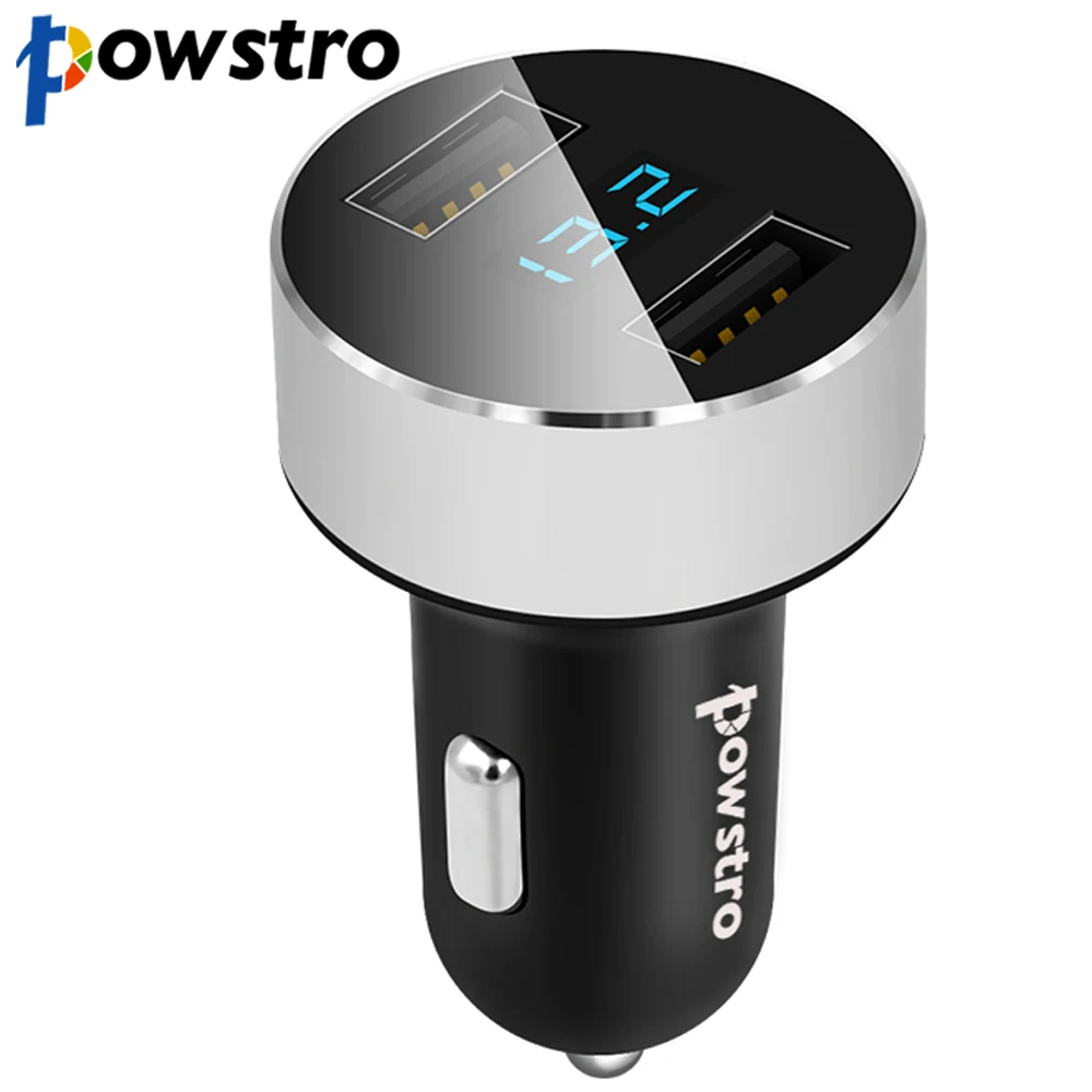 Powstro Original 5V 3.1A Quick Charg Car Charger Dual USB Port LED Display chargers Voltage