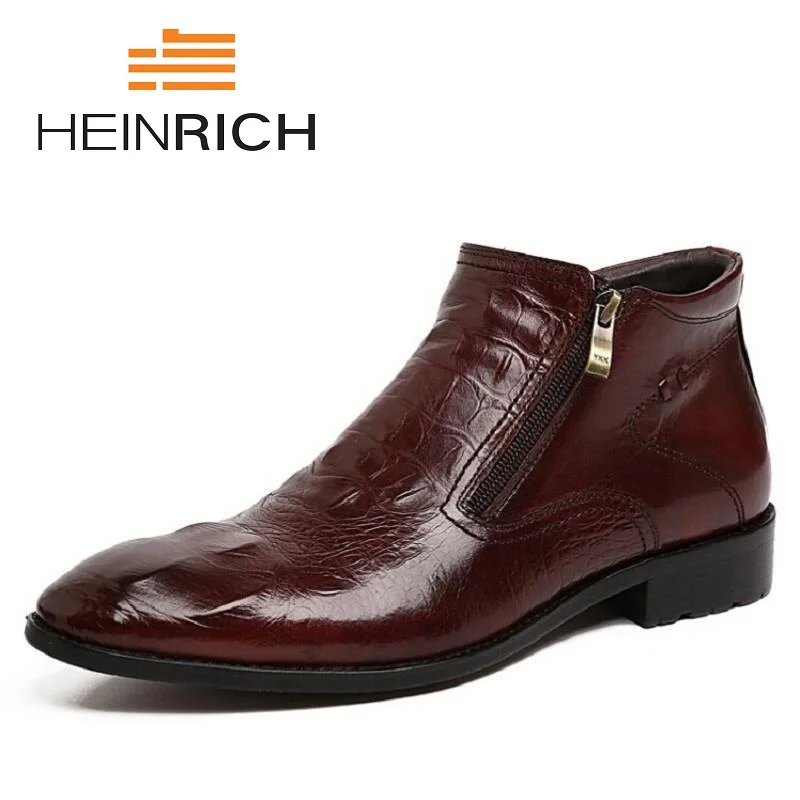

HEINRICH Genuine Leather Cowhide British Style Ankle Boots Zipper Non-Slip Handmade Men Dress Shoes Chaussure Securite Travail