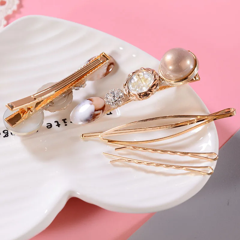 

4pcs/set Retro Pearl Rhinestone Hair Barrettes Hairpins Hairgrips Hair Accessories For Women Geometric Hair Clips For Girls