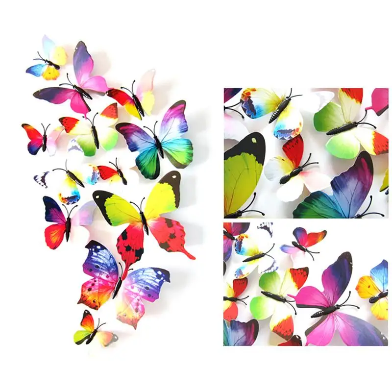 12 шт. трехмерная имитация бабочки наклейки на стену 3D Магнитные стикеры на холодильник ПВХ пластик Радуга серии Декор