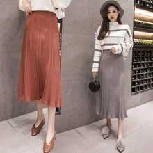 Женская трикотажная юбка до середины икры в стиле ампир, Офисная Женская милая однотонная Новинка, зимняя Осенняя короткая юбка, Корейская версия, плиссированная юбка