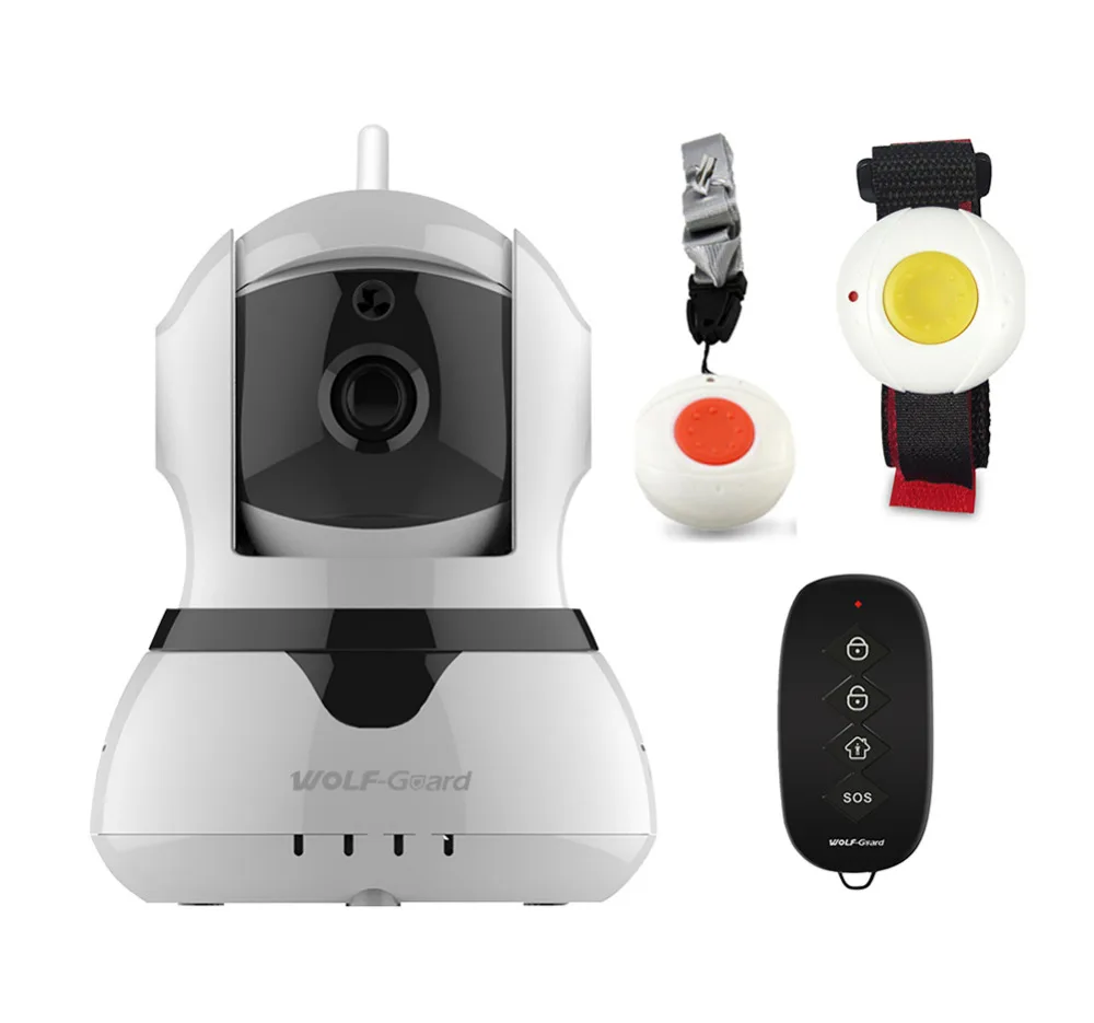 

Wolf-Guard DIY Home Office Health Burglar Alarm Secutiry System 2.4G WiFi IP Camera 720P with 2 SOS Button Keyfob