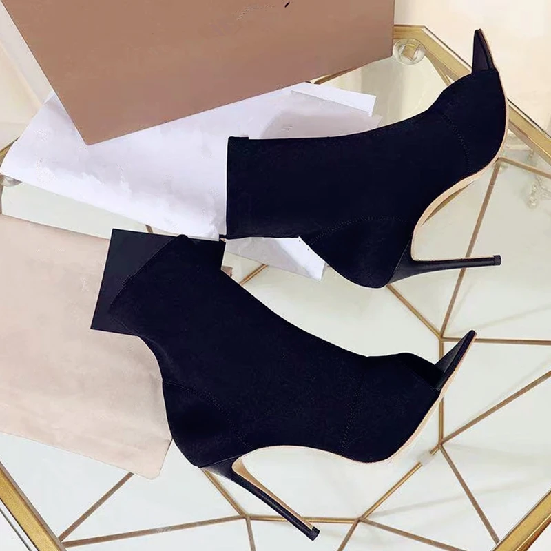 

Fashion Slip On Stiletto High Heels Ankle Bootes Platform Peep Toe Summer Boots Women's Casual Comfortable Style Black Shoes 41