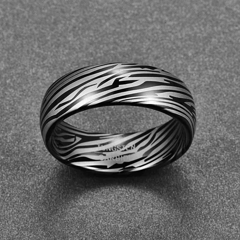 2018 Classical engaged men rings Dome Damascus Tungsten Ring Personality Wedding bridegroom Jewelry Gift ring size 7-12