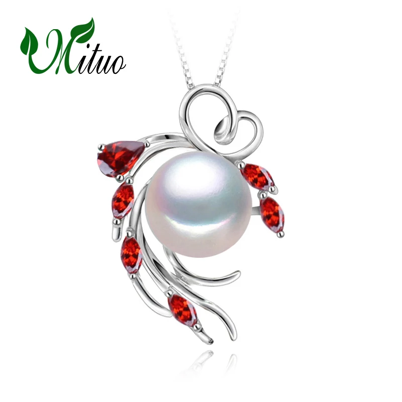 

MITUO 925 sterling silver pendants natural Pearl necklace , Ruby beryl jewelry pearl accessories necklaces women for lovers