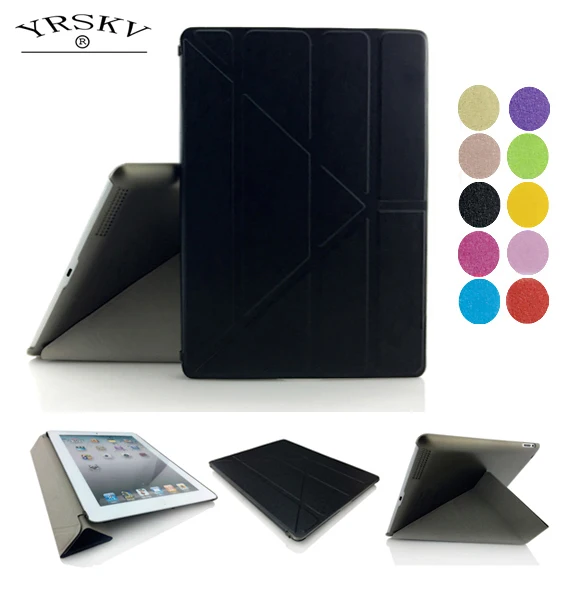 

Case for iPad 2 iPad 3 iPad 4 fold PU Leather Senior silk Magnetic Smart Auto Sleep Wake Skin Hard PC Back Case