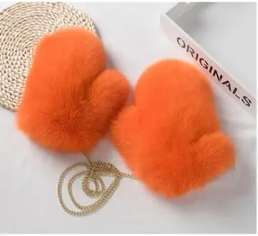 Модные зимние женские перчатки, перчатки из натурального Лисьего меха, вязаные женские перчатки, толстые цветные теплые меховые женские перчатки и варежки - Цвет: Оранжевый