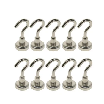 

OUNONA 10 Pcs Magnetic Hooks Power Hook Magnet Holder Super Heavy Neodymium Rare Earth 5.5kg Suction For Cup Key