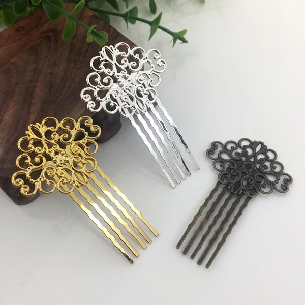 

5pcs 37x30mm 5 Teeth Vintage Bronze Comb Hair Charm Women Flower Motif Hairpin Hairclips Barrettes Retro DIY Jewelry Hair Wear