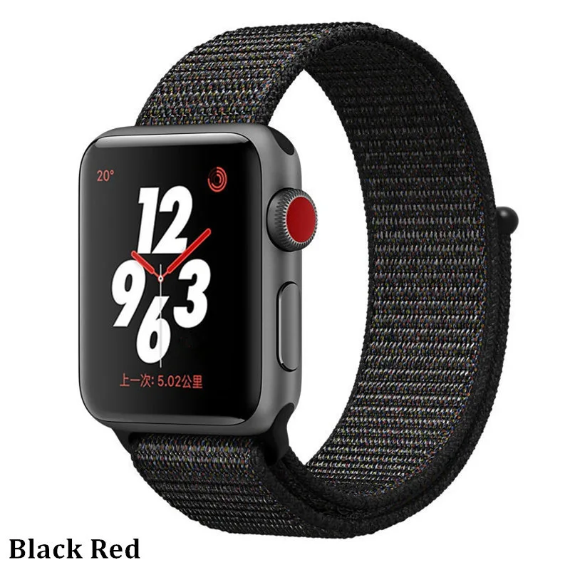 Нейлоновый ремешок для apple watch 5 4 band correa apple watch 44 мм 42 мм 40 мм 38 мм iwatch 5 4 3 2 1 цветной браслет - Цвет ремешка: black red