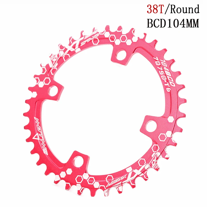 Велосипедный Кривошип 104BCD круглой формы, узкий широкий 32 T/34 T/36 T/38 T MTB, велосипедная цепь, велосипедная цепь, круг, шатун, одна пластина - Цвет: red round 38T