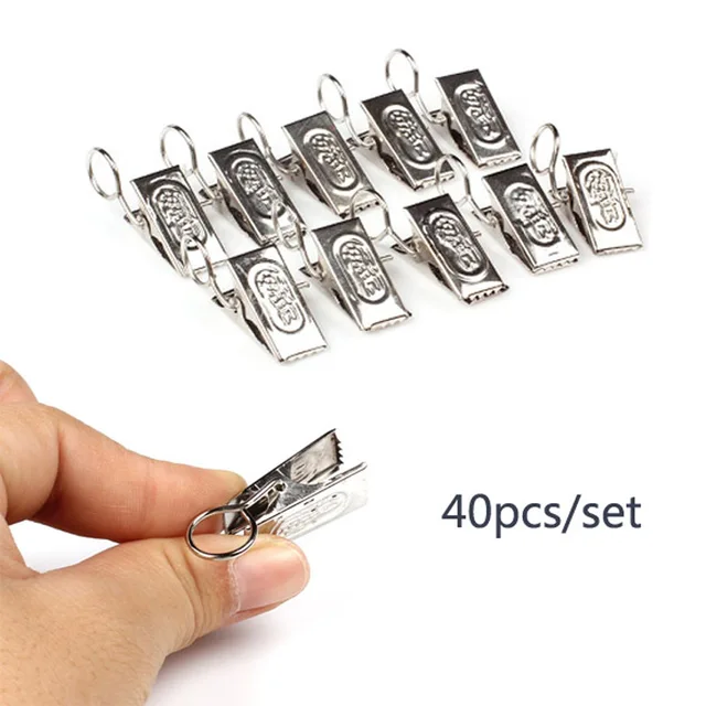 40pcs/set Curtain Clips Hook Window Shower Curtain Clips Rings Stainless Steel Drapery Clips