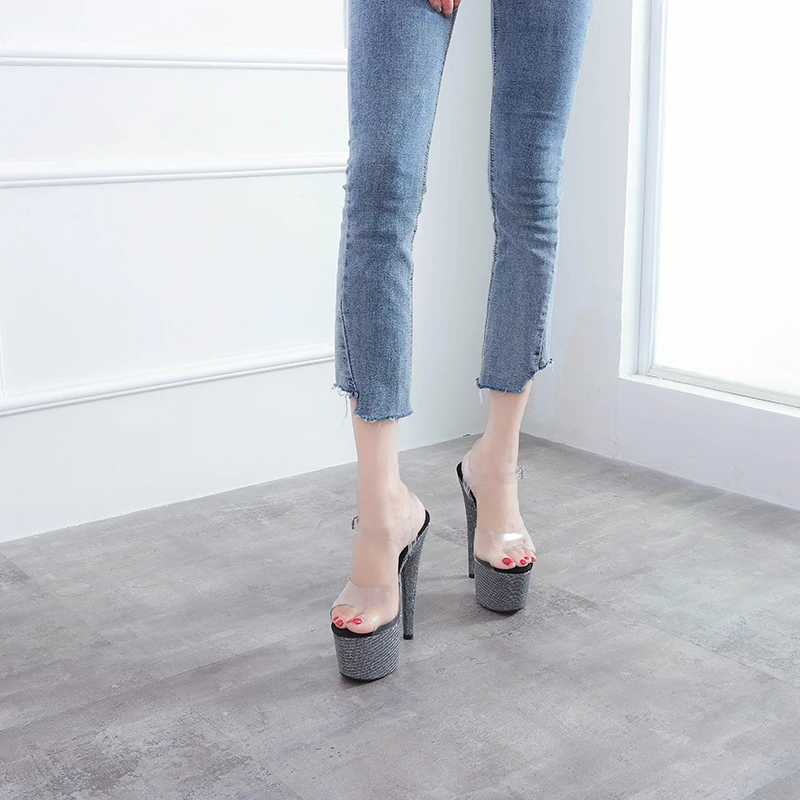 Leecabe новых материалов обтянутый каблук Для женщин Босоножки на платформе полюс Танцы обувь 7 дюймов обувь на высоком каблуке вечерние