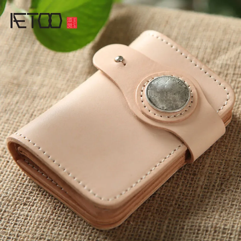 

AETOO Retro handmade Italian original color more fat vegetable tanned leather wallet short Vintage wallet