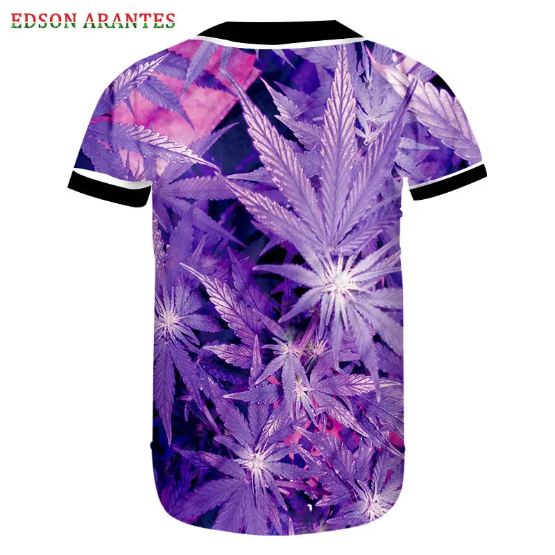 Novelty 3d Purple Weed Print Hip Hop Baseball Jersey T-shirt Unisex Summer Button Down Punk Rock Team Tops Custom Plus size 6XL (2)